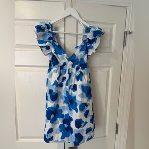 Peach Love California Blue & White Floral Ruffle V-Neck Romper